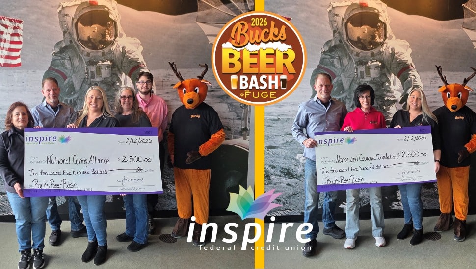 Two pictures of check donation to charities.