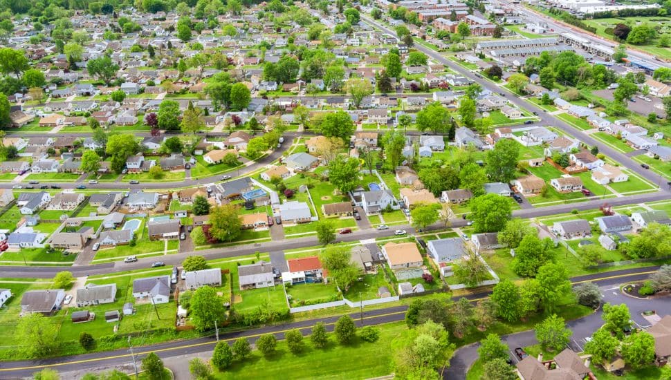 Aerial view of homes in Bensalem.