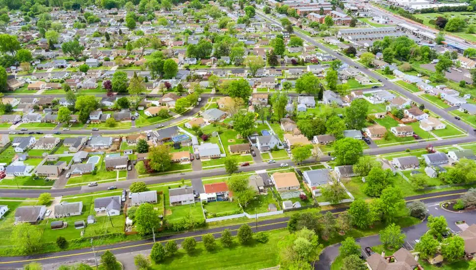 Aerial view of homes in Bensalem.