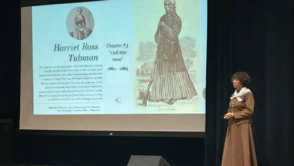 Shirley Lee Corsey as Harriet Tubman.