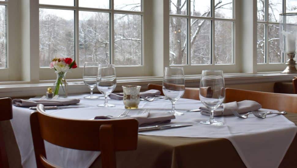 Table by windows at Golden Pheasant Inn.