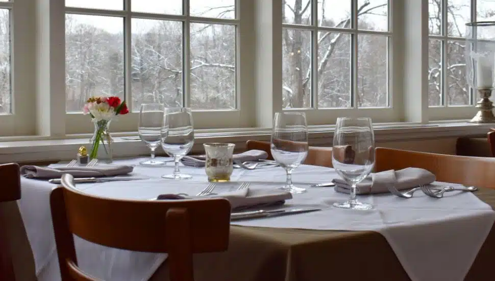 Table by windows at Golden Pheasant Inn.