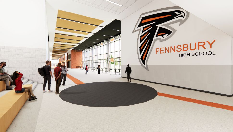 Rendering of hallway in the new Pennsbury High School.
