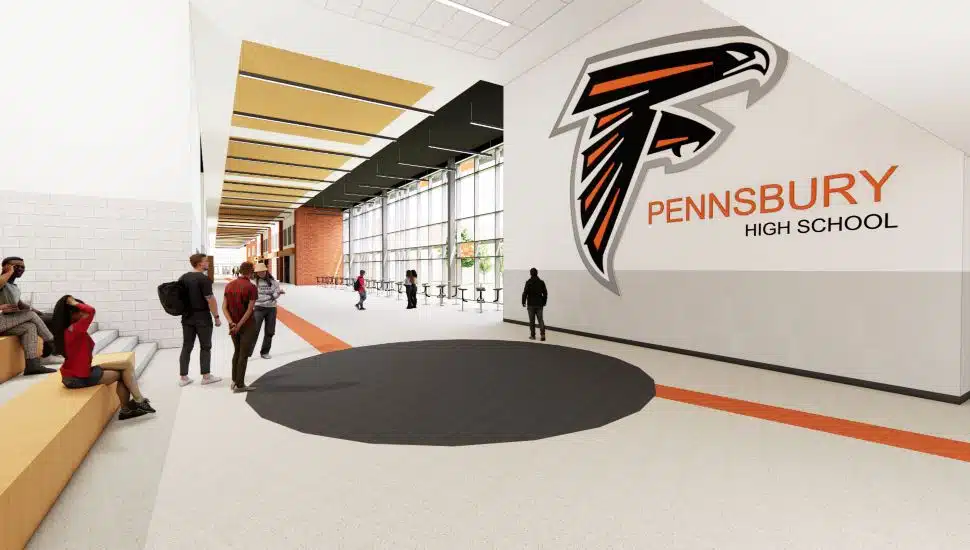 Rendering of hallway in the new Pennsbury High School.