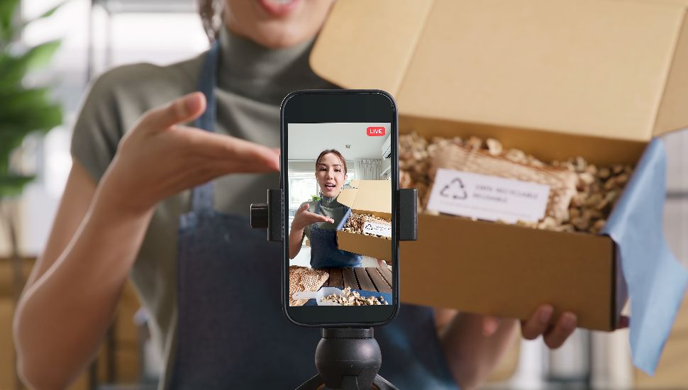Woman goes live on social media for shopping.