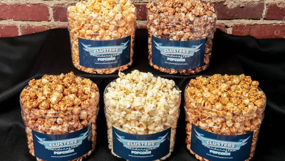 Buckets of Popcorn from Clusters Handcrafted Popcorn.