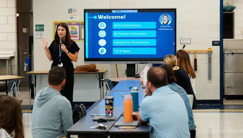 Carina Eife presenting to Central Bucks faculty on AI.
