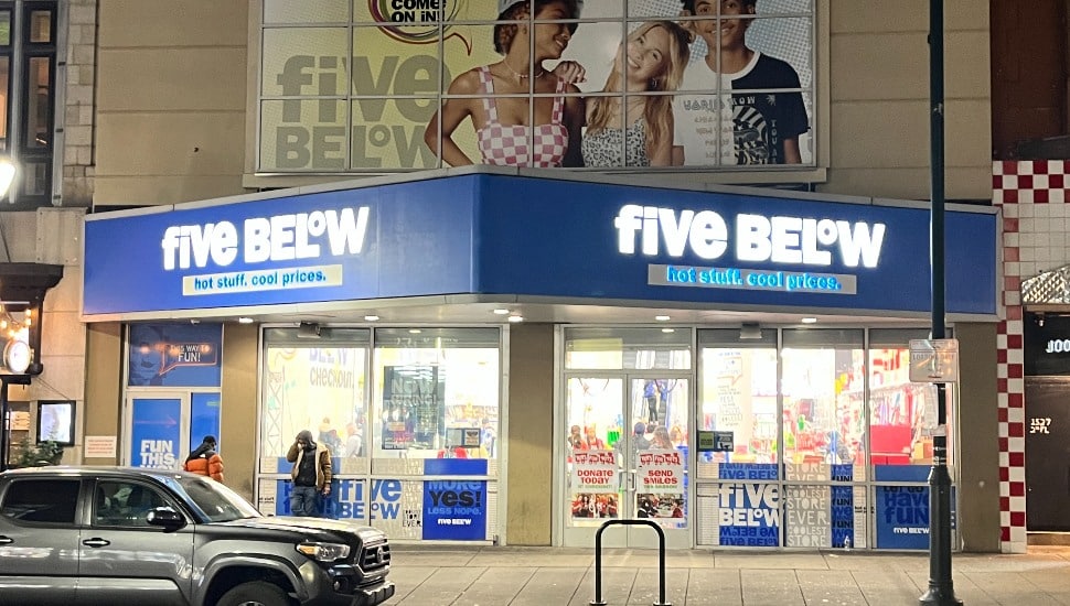 Exterior of Five Below in Center City Philadelphia.