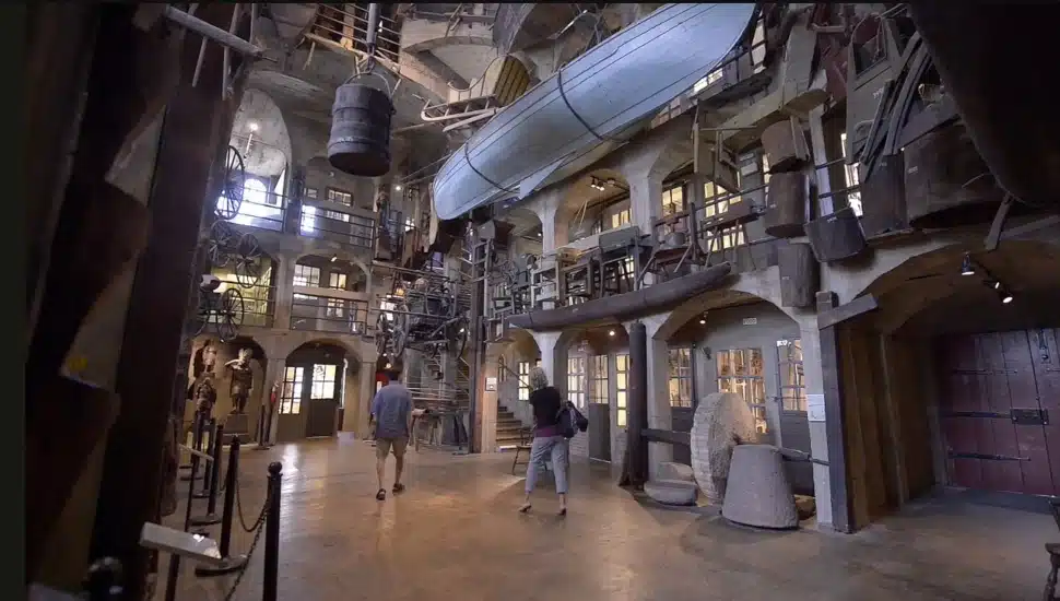 A couple expolore the Mercer Museum in Doylestown