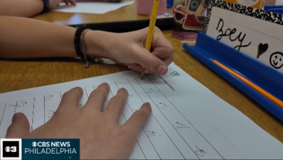 A Garnet Valley Elementary School student practices their penmanship with some cursive writing.