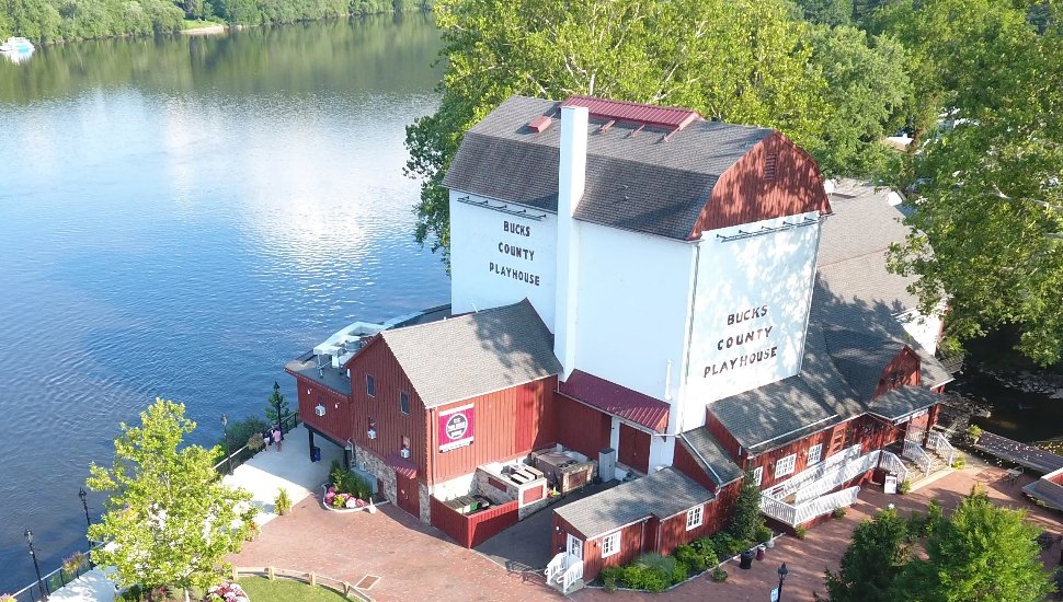 An aerial view of Bucks County Playhouse.