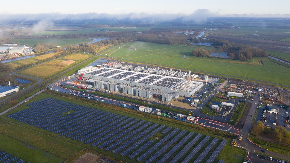An aerial view of a large-scale data center campus, the type of facility proposed for Falls Township and West Rockhill in Bucks County.