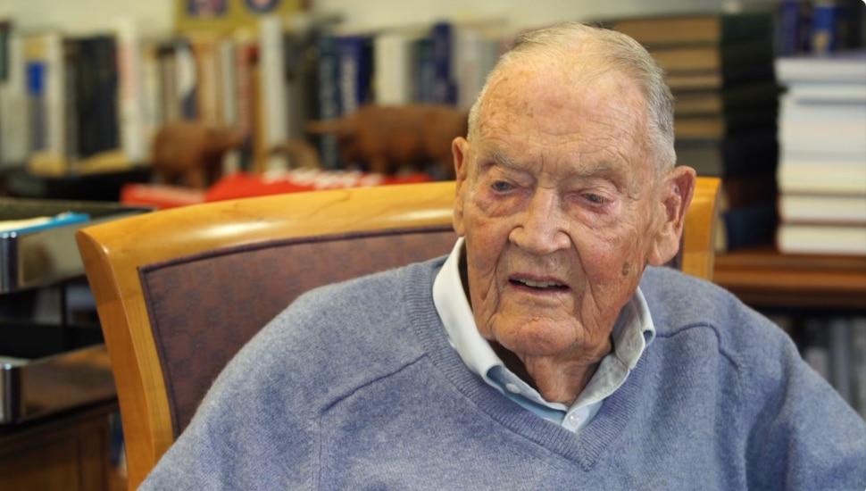 Jack Bogle being interviewed in his office.