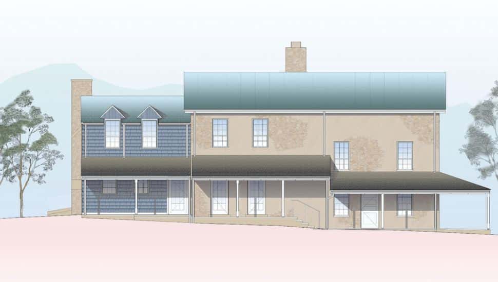 Architectural rendering of the restored Boone Farm farmhouse in Middletown Township.