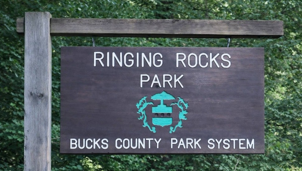 A welcome sign at Ringing Rocks Park.
