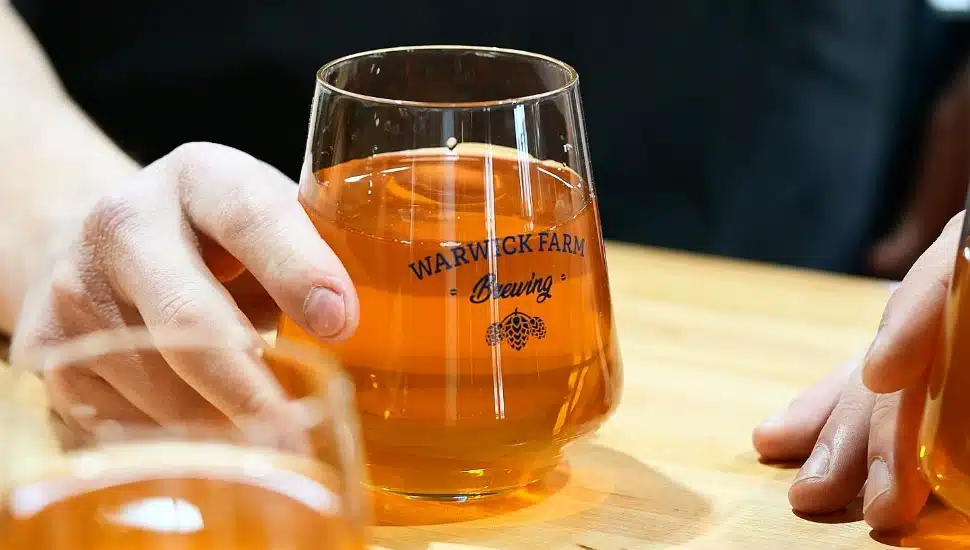 a patron nurses a cold beer at Warwick Farm Brewing.