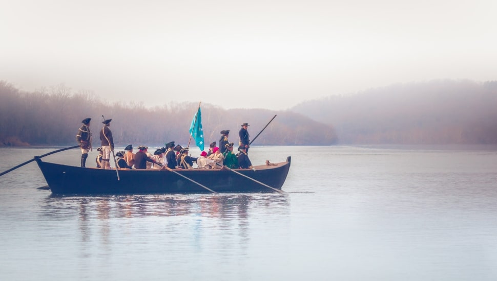 Reenactors recreate Washington's famous Delaware River crossing at Washington Crossing Historic Park in Bucks County.