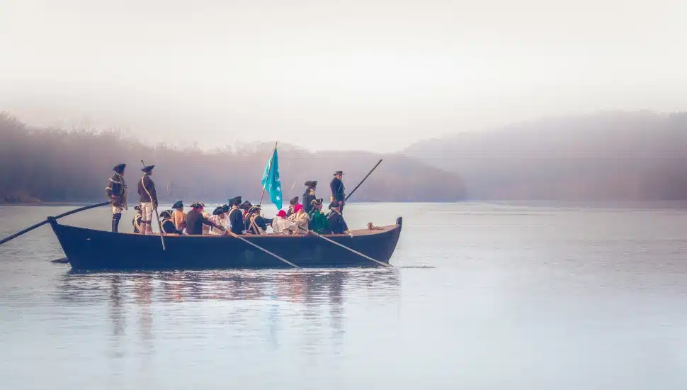 Reenactors recreate Washington's famous Delaware River crossing at Washington Crossing Historic Park in Bucks County.