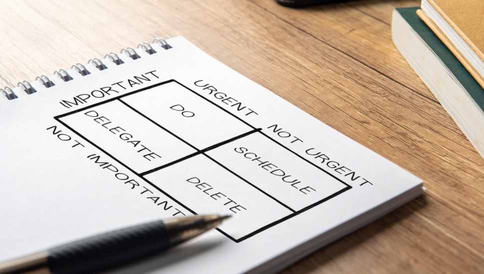 Eisenhower Matrix diagram on a notebook.