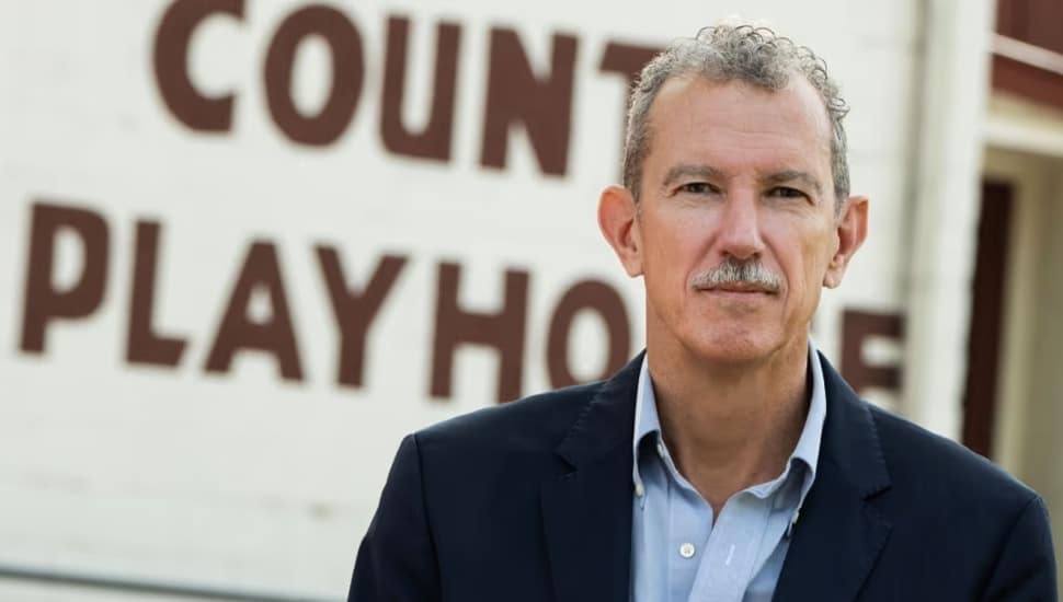 Alexander Fraser, outgoing producing director of Bucks County Playhouse, outside the historic New Hope theater he helped transform over his 12-year tenure.