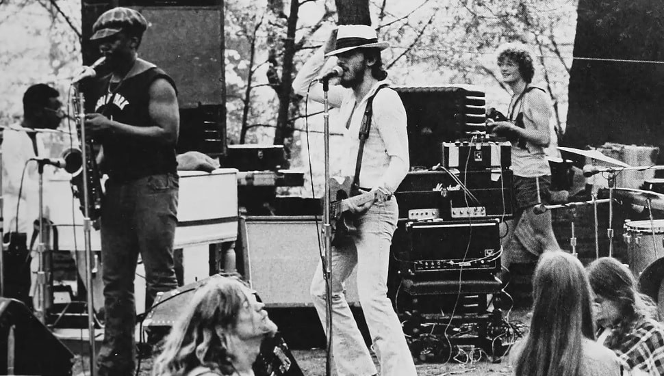 Bruce Springsteen performs at Scott Outdoor Amphitheater at Swarthmore College in 1974