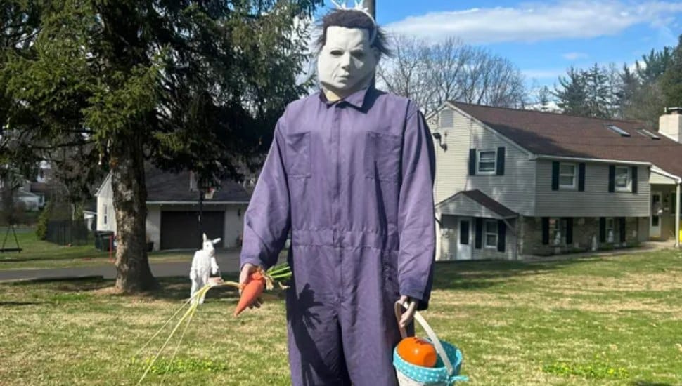 The Cole family's Michael Myers mannequin display dressed for Easter.