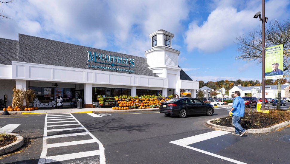 A shopper arrives at McCaffrey's Market.