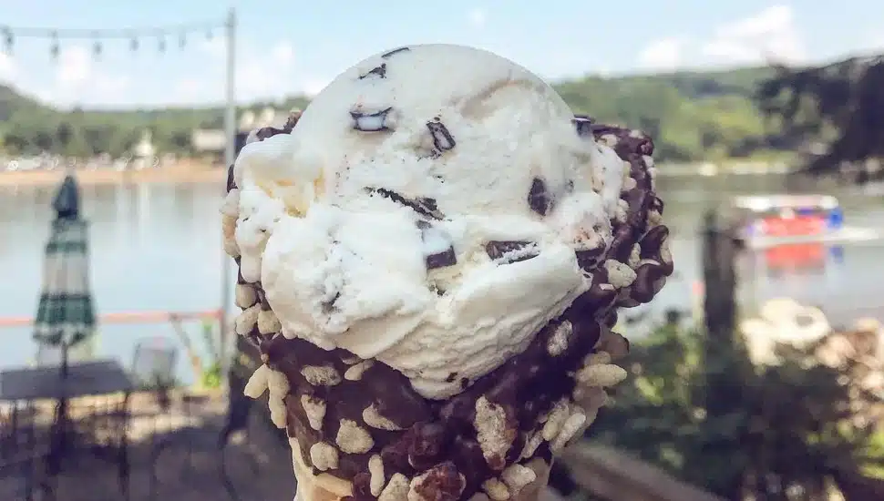 A homemade ice cream cone at Moo Hope Ice Cream in New Hope, one of the top ice cream shops in Bucks County this summer.