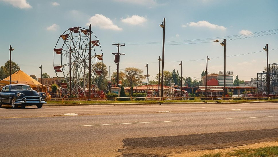 The Ferris wheel and some of the attractions at Playtown Park in Springfield.