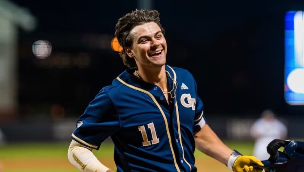Ryan Zuckerman celebrates after a big moment for the Georgia Tech Yellow Jackets during the 2026 season.