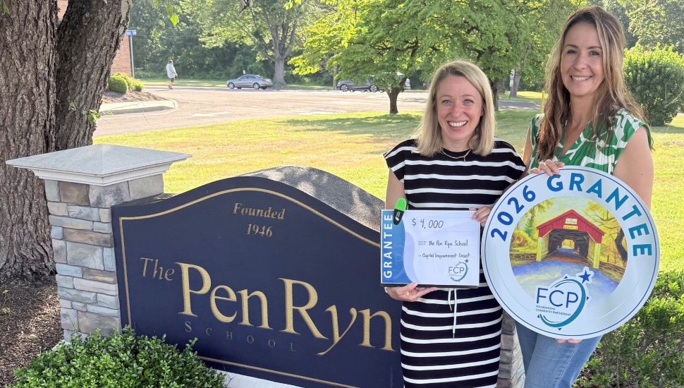 (from left to right): Head of School Leigh Reed and Natasha Adamov Falcone, Director of Advancement, accept the grant on behalf of The Pen Ryn School.