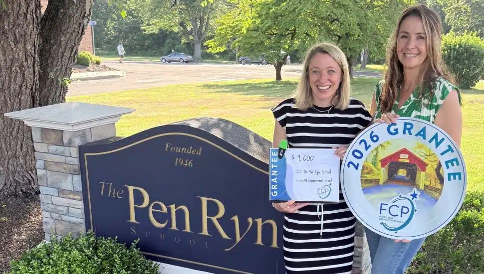 (from left to right): Head of School Leigh Reed and Natasha Adamov Falcone, Director of Advancement, accept the grant on behalf of The Pen Ryn School.