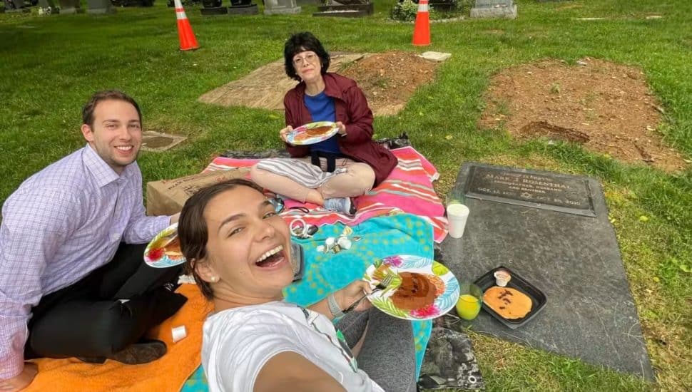 The Rosenthal family picnics at husband and father Mark Rosenthal's grave, a tradition the Bucks County family has turned into viral TikTok fame.